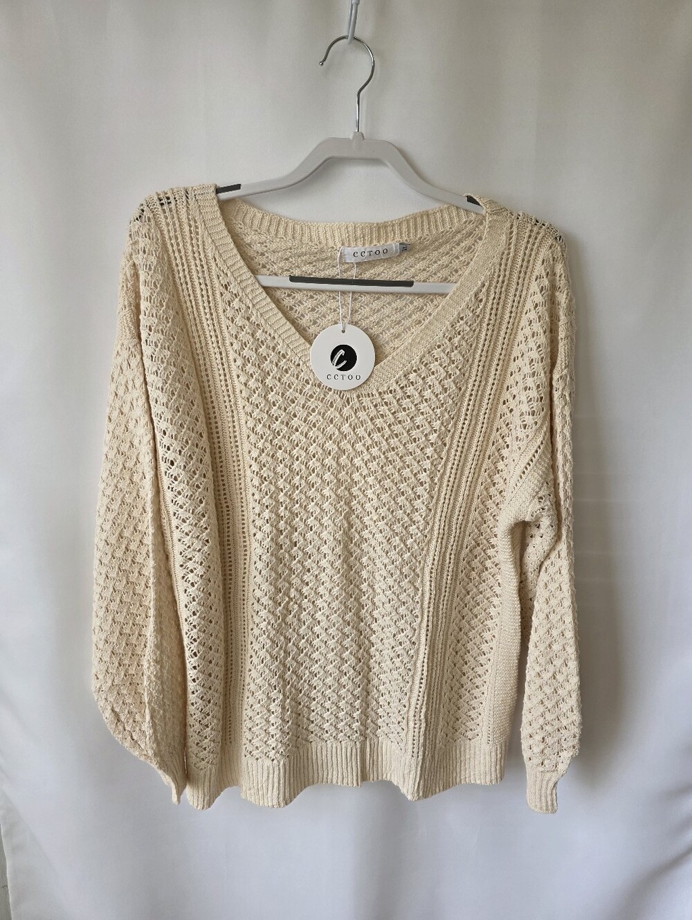 CCTOO Women's Casual Oversized V-neck Crochet Sweater Plus Size XL 'New"